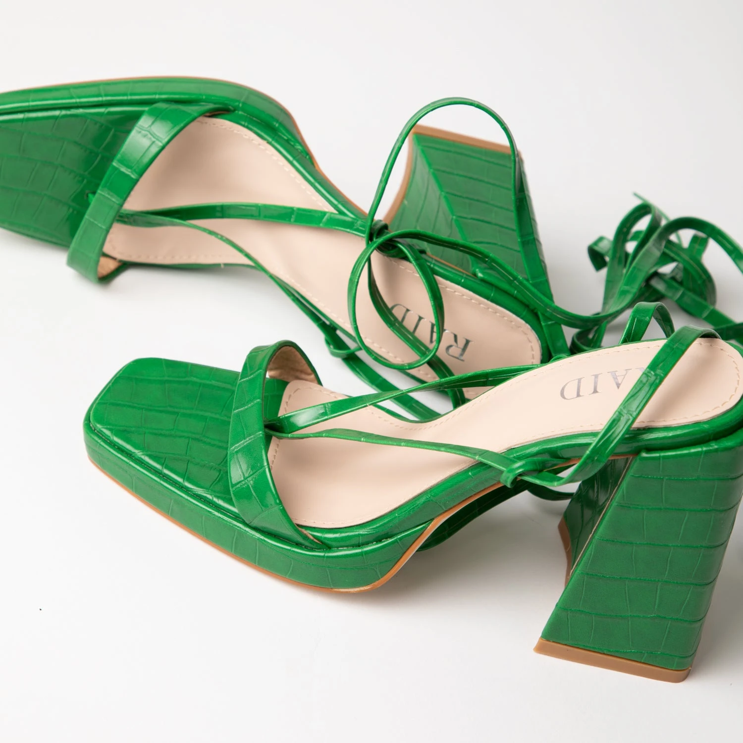 RAID Amandaa Strappy Heeled Sandal In Green Croc - Image 2
