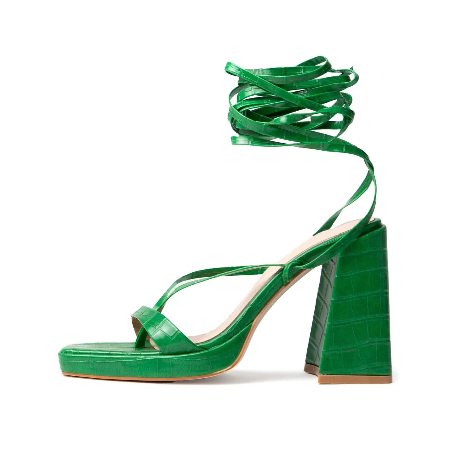 RAID Amandaa Strappy Heeled Sandal In Green Croc