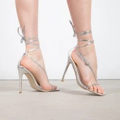 RAID Ancy Lace Up Heel In Silver