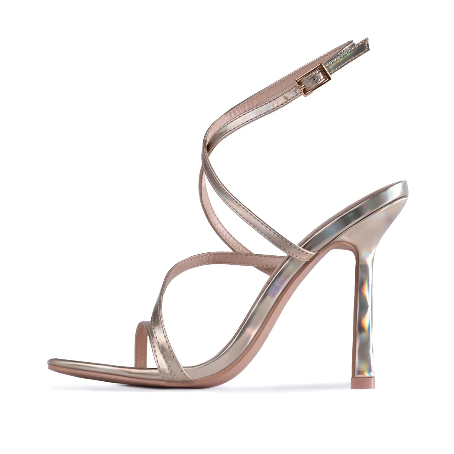 RAID Naveena Strappy Stiletto Heel In Gold Holographic - Image 6