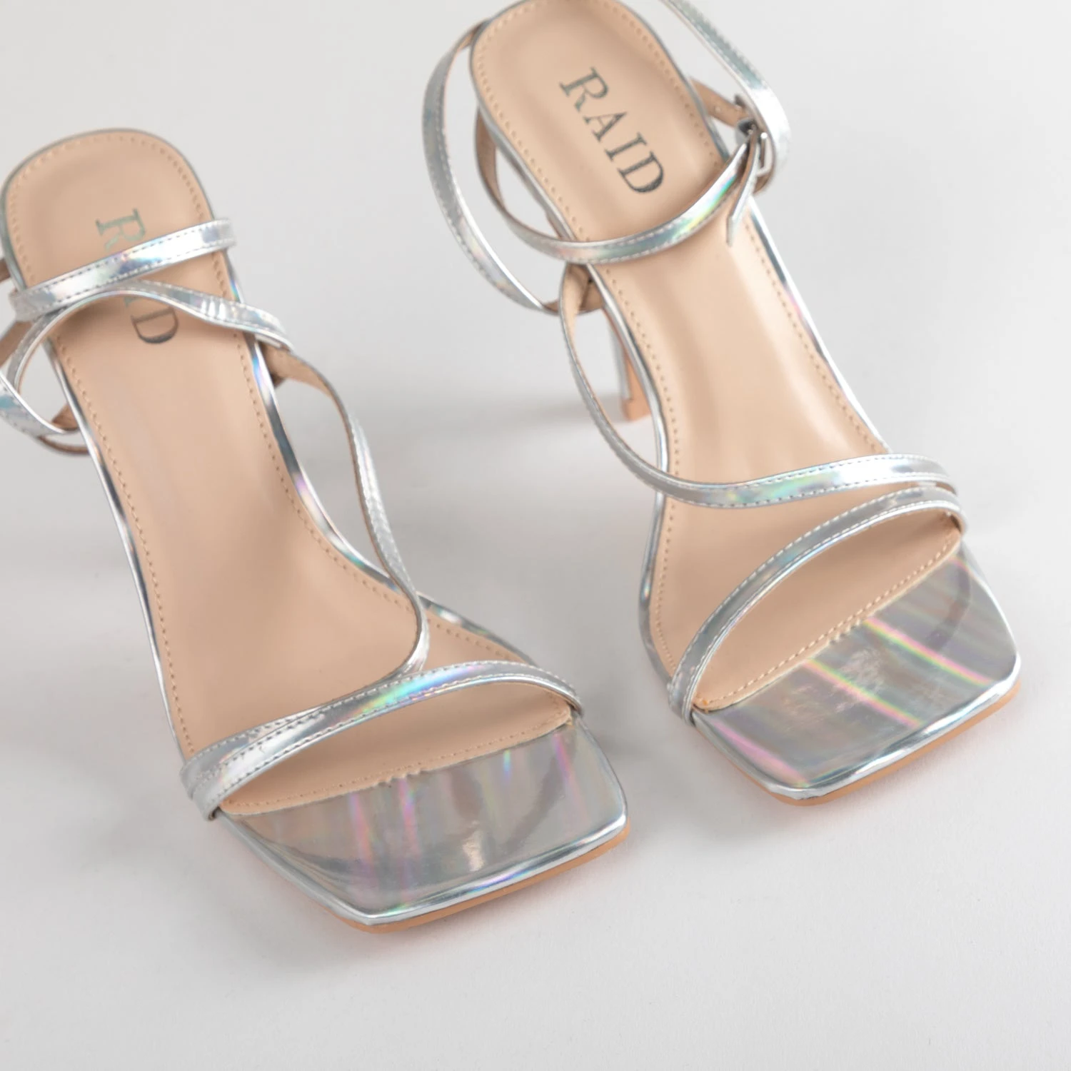 RAID Naveena Strappy Stiletto Heel In Silver Holographic - Image 5