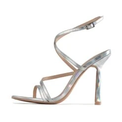 RAID Naveena Strappy Stiletto Heel In Silver Holographic