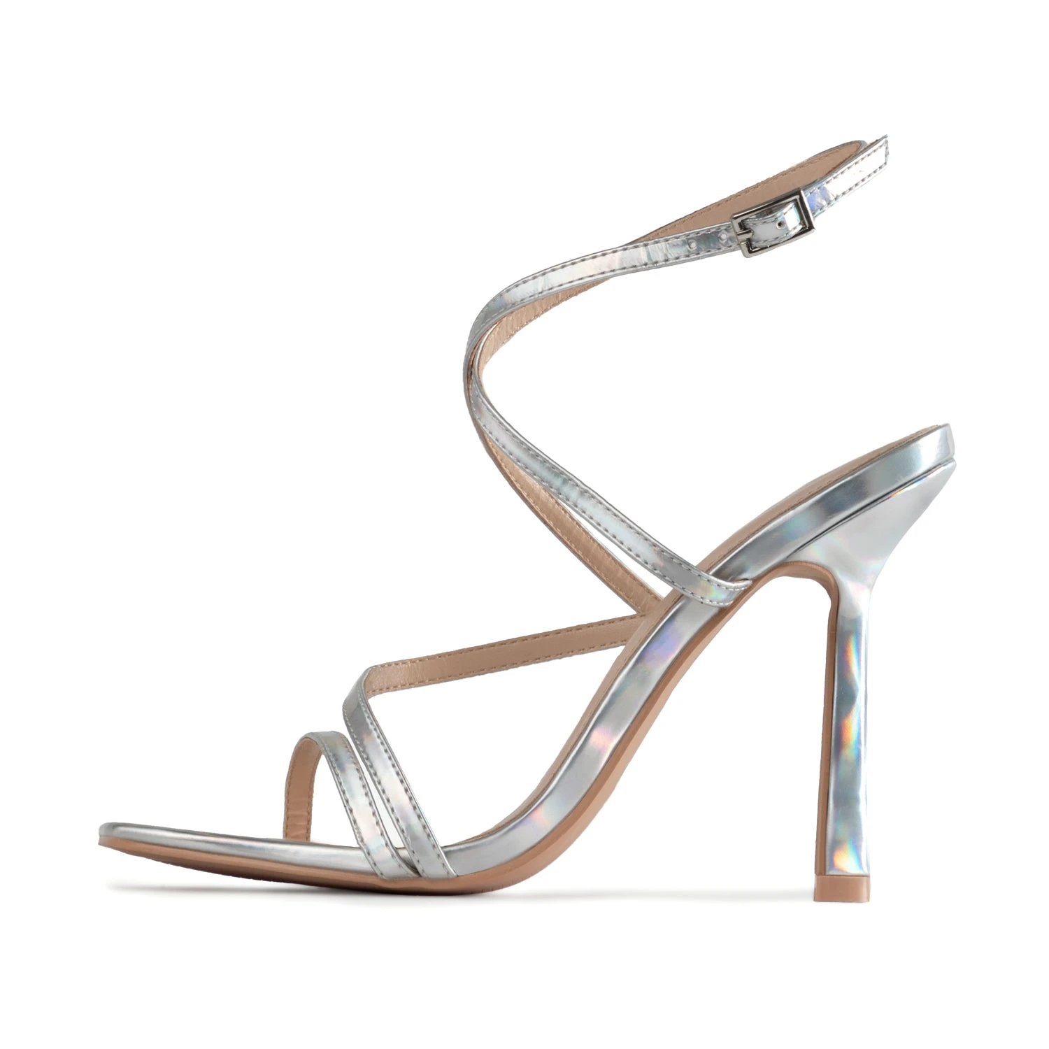 RAID Naveena Strappy Stiletto Heel In Silver Holographic