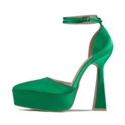 RAID Pearly Platform Heel Pump In Green Satin