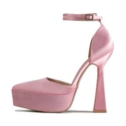 RAID Pearly Platform Heel Pump In Pink Satin