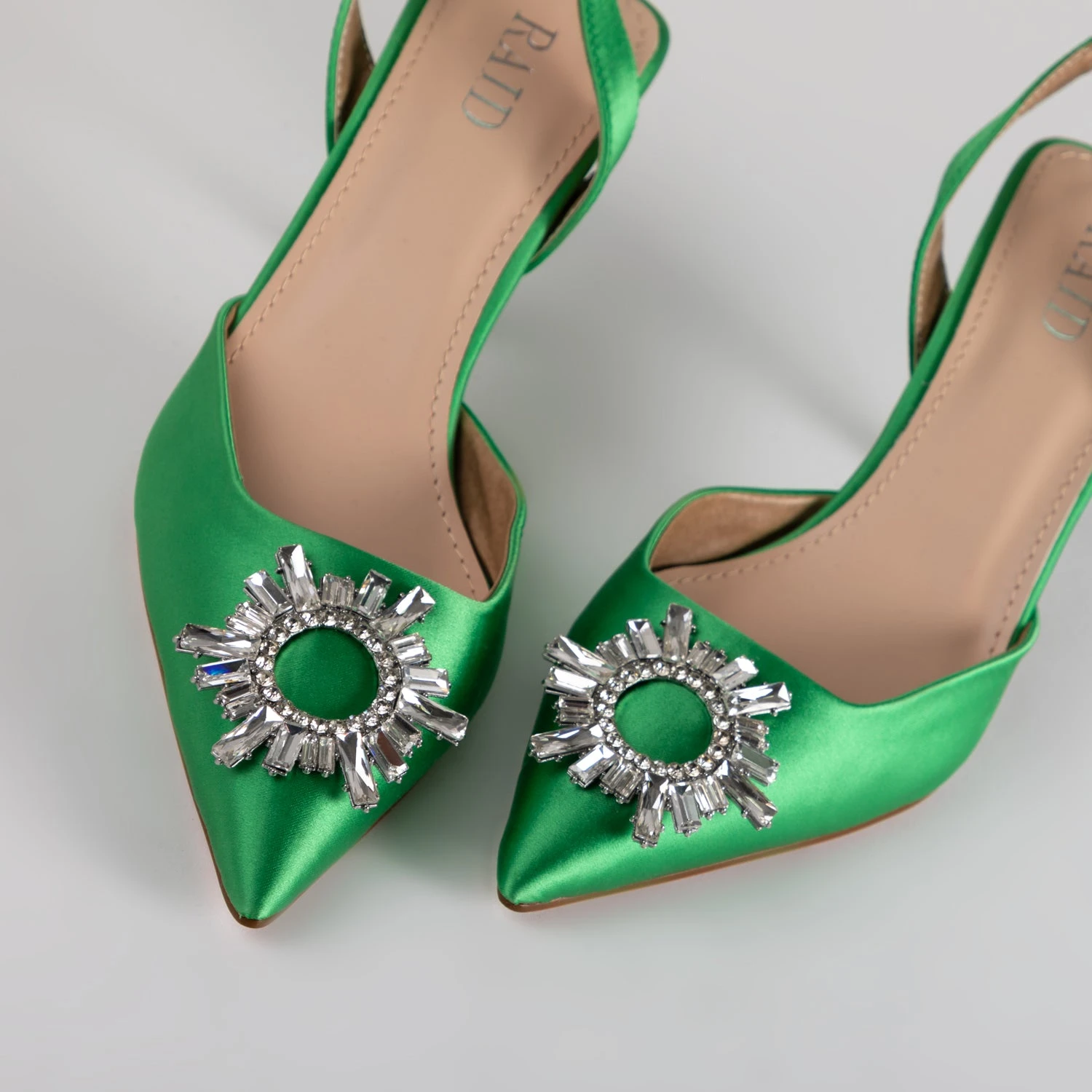 RAID Punam Heeled Slingback In Green Satin - Image 5