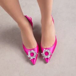 RAID Punam Heeled Slingback In Hot Pink Satin