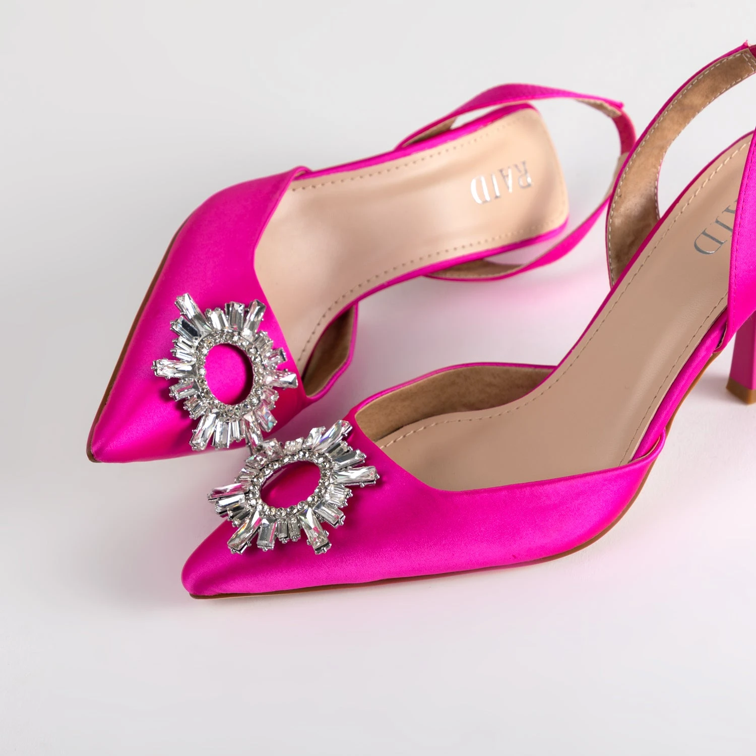 RAID Punam Heeled Slingback In Hot Pink Satin - Image 4