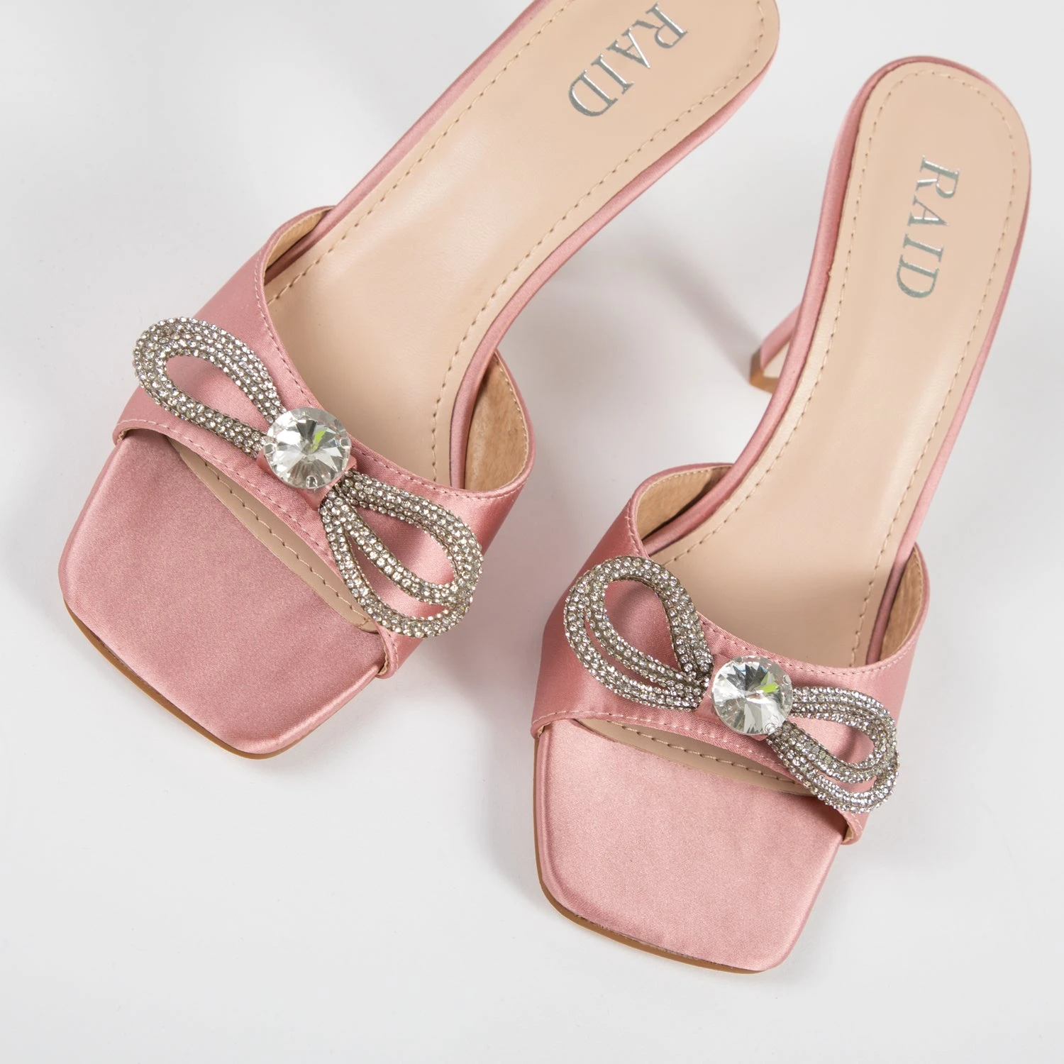 RAID Renee Heeled Mule In Baby Pink Satin - Image 5