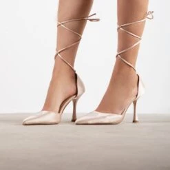 RAID Sidney Heeled Pump In Nude Satin