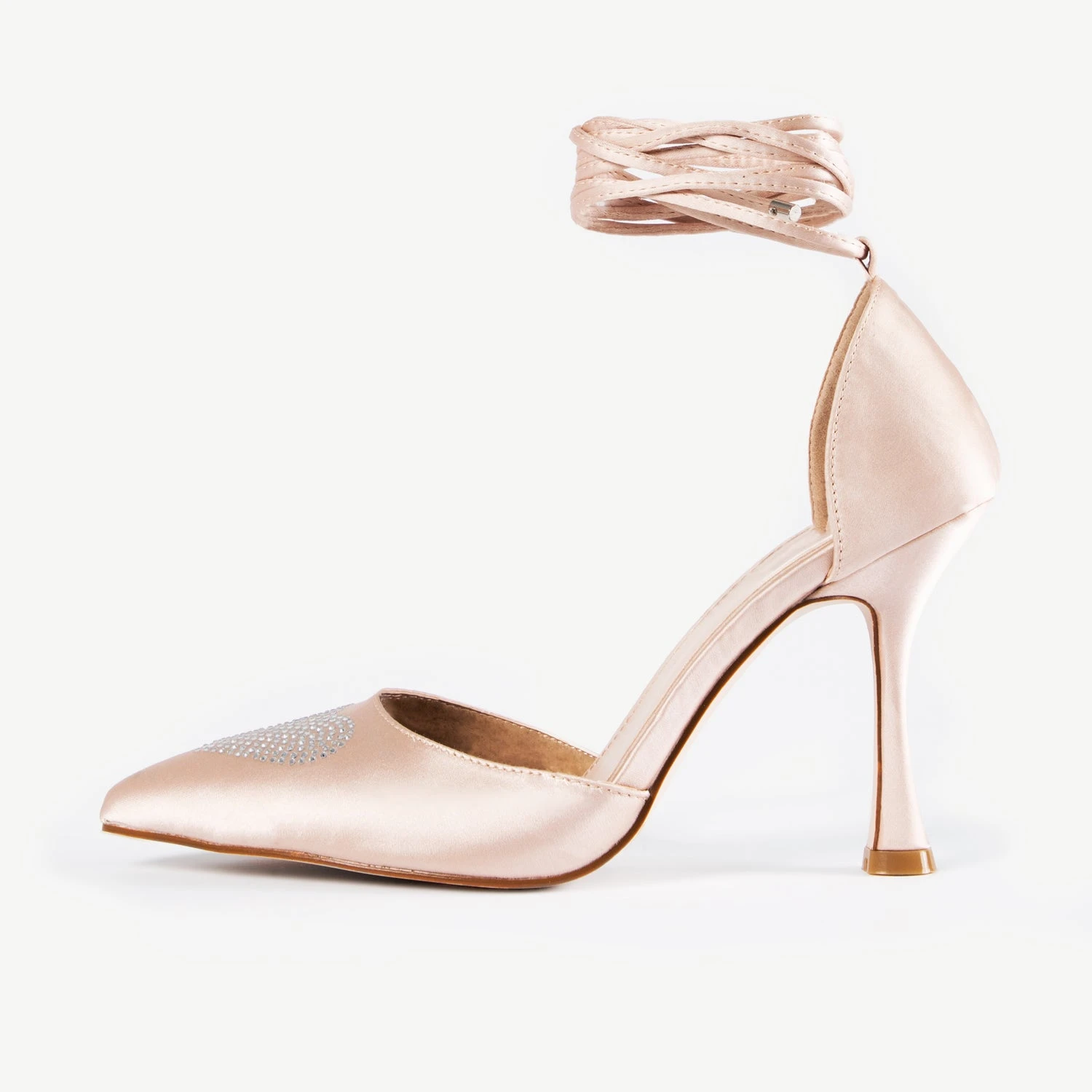 RAID Sidney Heeled Pump In Nude Satin - Image 5