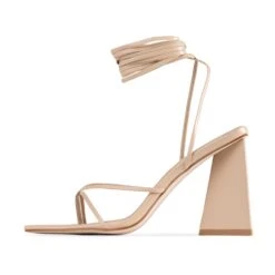 RAID Vedika Lace Up Block Heel In Nude